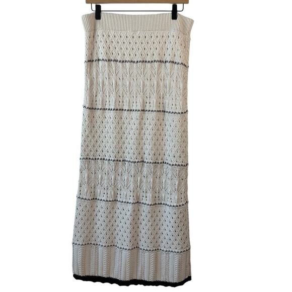 Olive + Oak Sweater Dress Set Large Cream Black Crochet Boho Maxi Skirt Beach - Picture 12 of 12